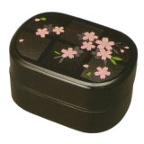 画像: 江戸二段弁当箱 黒 やよい桜 タッパー付