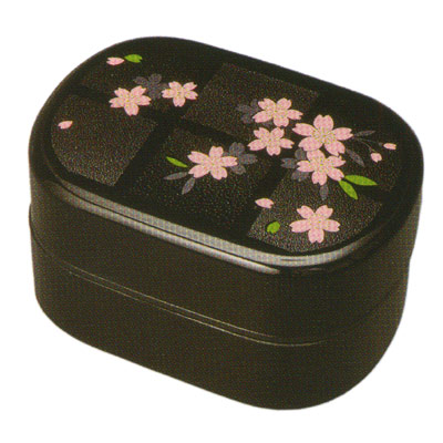 画像1: 江戸二段弁当箱 黒 やよい桜 タッパー付